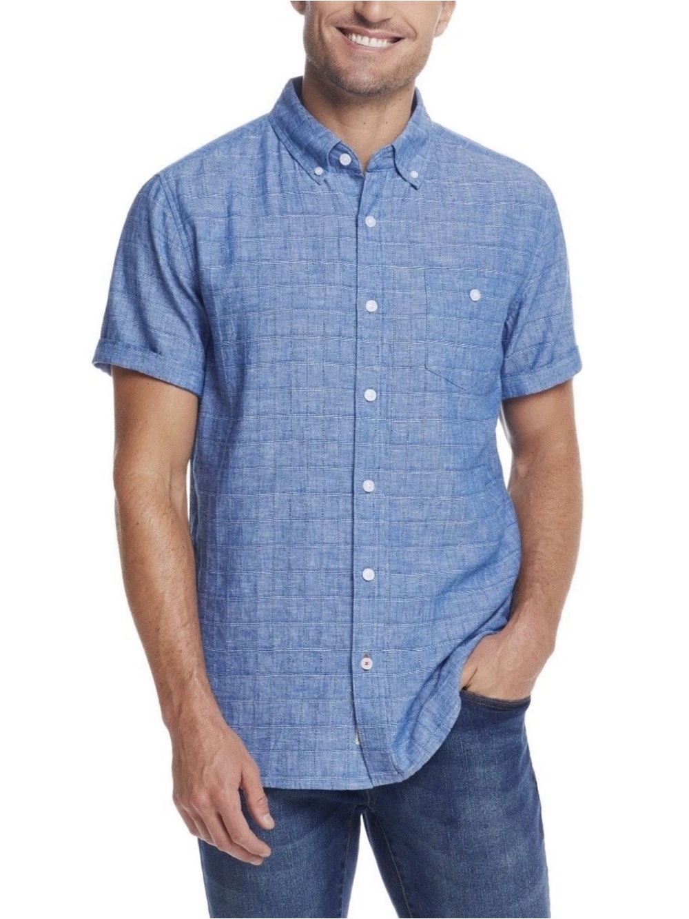 NEW Men’s Weatherproof Light Blue Short-Sleeve Button-Down Shirt XL
